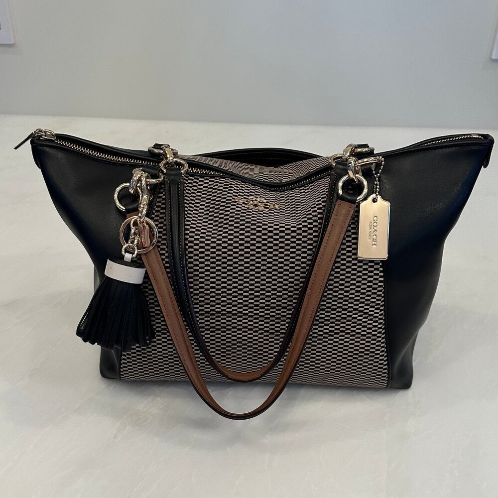 Coach/ Legacy Jacquard AVA Tote Bag F57246/ Black Leather w Gold Hardware/ NWOT - Picture 3 of 16